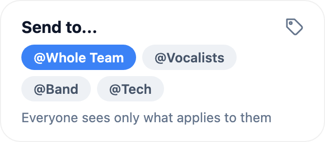 Group tag picker: Whole Team, Vocalists, Band, Tech
