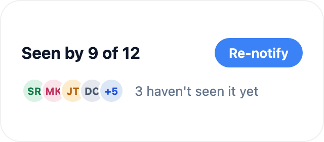 Seen by 9 of 12 with a one-click Re-notify button